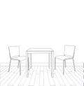 Sketch of modern interior table and chairs. vector Royalty Free Stock Photo