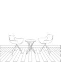 Sketch of modern interior table and chairs. vector illustration Royalty Free Stock Photo