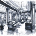 Sketch of Modern Luxury Hotel Interior