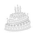 Outline doodle cake with three candles