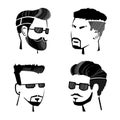 Sketch Monochrome Male Hipster Faces Set