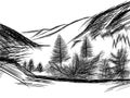 Sketch of mountain landscape in black and white Royalty Free Stock Photo