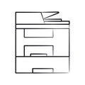 Sketch of Multifunction devices. MFP - office printer and scanner. Xerox drawn in pencil. Photocopy.