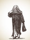 Sketch of muslim woman walking with head full covered, Hand drawn