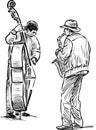 Sketch of musicians duet playing on saxophone and double bass