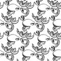 Sketch octopus, vector vintage seamless pattern Royalty Free Stock Photo