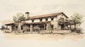 Watercolor Drawing Of A Rural-style House In The Style Of Lifelike Renderings