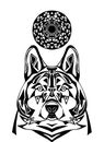 Ornament wolf on white background. Patterned art of severe wolf.