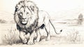 Sketch the Outline of a Capture the majestic silhouette of a lion in the wild