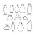 Sketch outline of ceramic vases set. Ancient Greek, Roman jar with two handles and a narrow neck. Line art vintage amphora, pots, Royalty Free Stock Photo