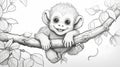 Sketch the Outline of a Create the outline of a playful monkey swinging