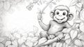 Sketch the Outline of a Create the outline of a playful monkey swinging