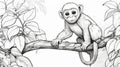 Sketch the Outline of a Create the outline of a playful monkey swinging