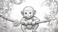 Sketch the Outline of a Create the outline of a playful monkey swinging