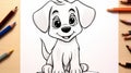 Sketch the outline of a cute and playful puppy with floppy ears and a wagging tail, ready for coloring