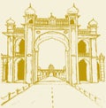 Sketch of Outline editable illustration of the Karnataka Tourism Heritage City Mysore Amba Vilas Palace Entrance Arch Royalty Free Stock Photo