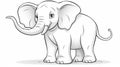 Sketch the of Outline a friendly elephant with a raised trunk and big floppy ears