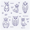 Sketch owls. Hand-draw