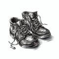 Sketch of pair of black leather boots on white background