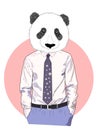 Sketch panda in a shirt and trousers and tie. Businessman style. Hand drawn illustration