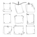 Sketch papers and different notepapers vector set in hand drawn style