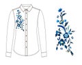 Sketch of parts of blouse with embroidery.