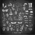 Sketch party objects hand-drawn on blackboard Royalty Free Stock Photo