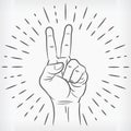 Sketch Peace Sign Hand Outline Doodle Symbol Illustration Drawing Royalty Free Stock Photo