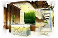 Sketch perspective interior reception spa into a watercolor Royalty Free Stock Photo