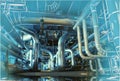 Sketch of piping design mixed to power plant photo