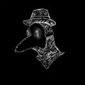 Sketch of the plague doctor drawn by hand. Head in mask and hat. Vector. Royalty Free Stock Photo