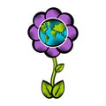 Sketch of planet Earth on a blossom flower Royalty Free Stock Photo