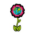 Sketch of planet Earth on a blossom flower Royalty Free Stock Photo