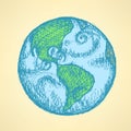 Sketch planet Earth in vintage style
