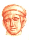 A sketch of the plaster head of Diana in a pencil. Academic drawing.