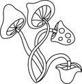 Sketch poisonous mushrooms. Vector black and white illustration. Royalty Free Stock Photo