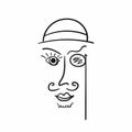 Sketch of portrait of gentleman in hat and with monocle. Drawn by hand.