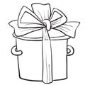 Sketch, pots that are presented and it is tied with a big bow, cartoon illustration, coloring, isolated object on a white