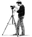 Sketch of professional photographer with tripod at a work