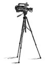 Freehand drawing of professional videocamera on tripod