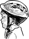 Sketch profile portrait of cheerful small kid in cycle helmet