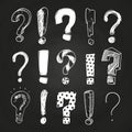 Sketch question and exclamation marks on blackboard