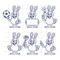 Sketch Rabbit Holds Soccer Ball Empty Nameplate Flower Set