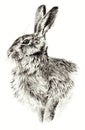 Pencil sketch - Rabbit profile, isolated on white. Detailed animal drawing