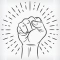 Sketch Raised Power Fist Clenched Doodle Hand Drawn Illustration