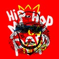 Sketch of rapper head against the background with crown and text Rap, Hip Hop. Drawn by hand. Royalty Free Stock Photo