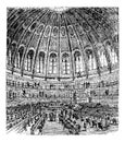 Sketch of the reading room in the British Museum in London, United Kingdom England, vintage engraving from 1890s