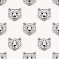 Sketch realistic face Bear seamless pattern. Hand drawn