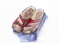 Sketch of red leather orthopedic slippers