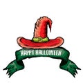 Vector sketch red halloween witch hat isolated on white